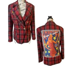 Alternative Red Plaid Studded Blazer No Doubt Gwen Stefani Tragic Kingdom M